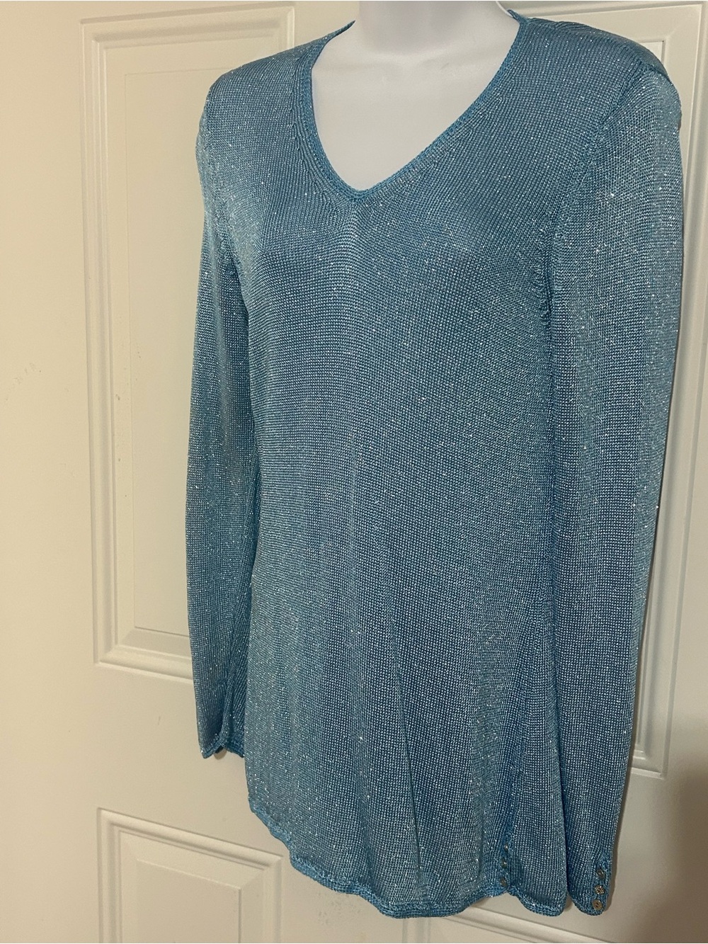 Shimmery Sky Blue V-Neck Long-Sleeve Sweater